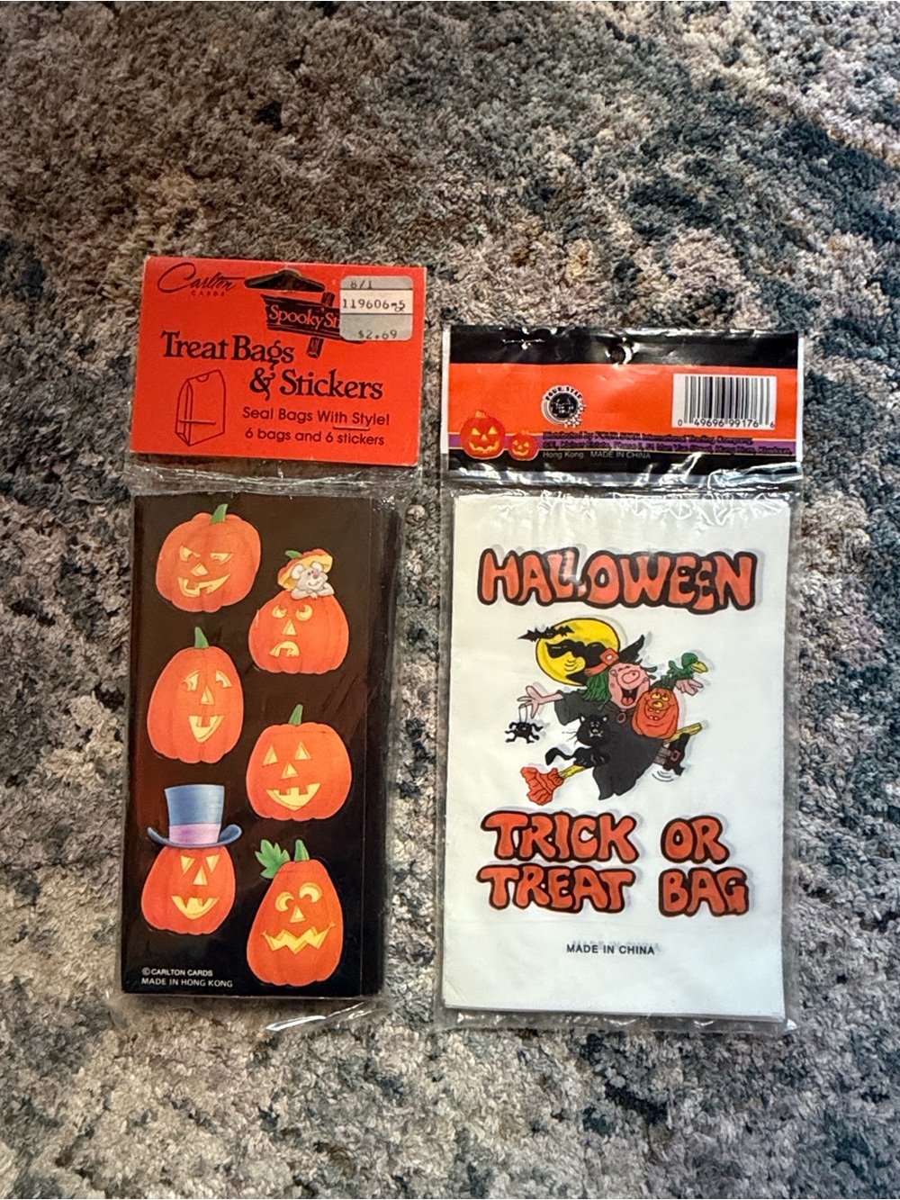 2 Vintage Halloween Trick or Treat Bags with Stickers